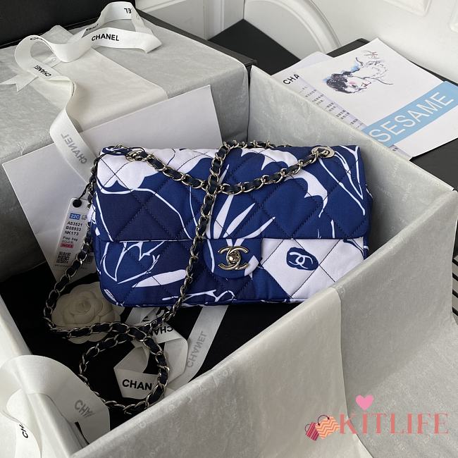 	 Kitlife Chanel Flap Bag Printed Silk Blue - 15X24.5X5cm - 1