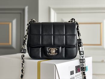 Kitlife Chanel Monaco Mini Square Flap Bag Black Lambskin Light Gold Hardware - 16.5X12.5X8.3CM