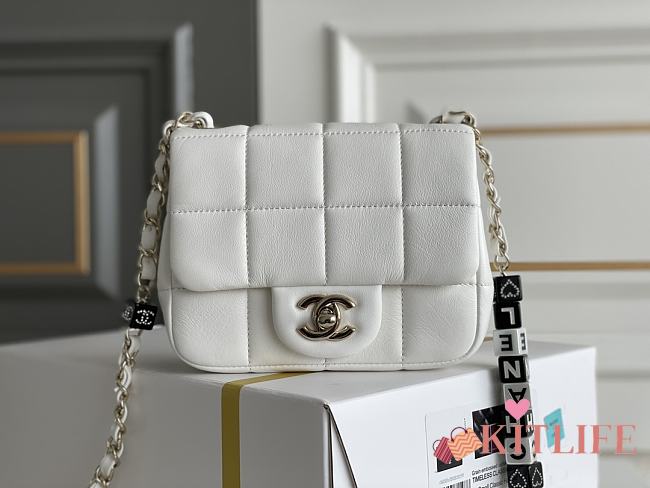 	 Kitlife Chanel Monaco Mini Square Flap Bag White Lambskin Light Gold Hardware - 16.5X12.5X8.3CM - 1