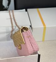 	 Kitlife Chanel Mini Evening Wool Tweed & Gold-Tone Metal Light Pink Bag - 7 × 12 × 5 cm - 3