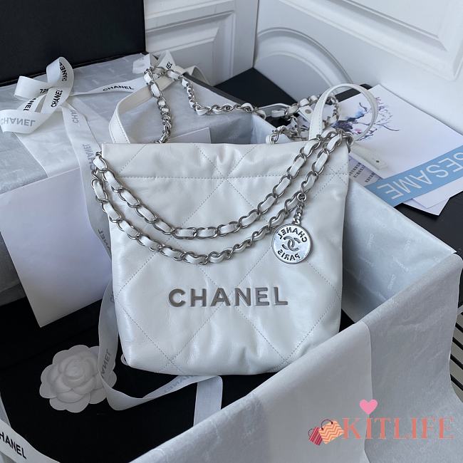 	 Kitlife Chanel Silver Coin Garbage White Bag - 18X20X6.5cm - 1