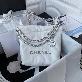 	 Kitlife Chanel Silver Coin Garbage White Bag - 18X20X6.5cm