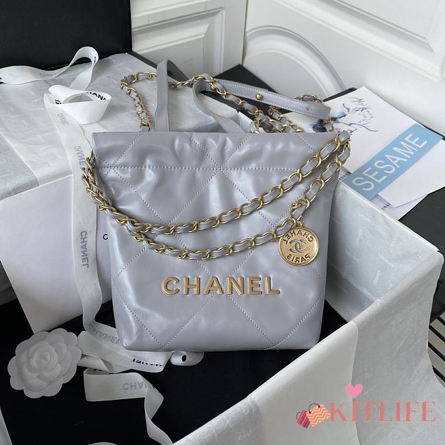 	 Kitlife Chanel Gold Chain Garbage Grey Bag - 18X20X6.5cm - 1