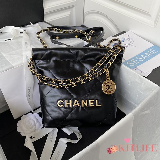 	 Kitlife Chanel Gold Chain Garbage Black Bag - 18X20X6.5cm - 1