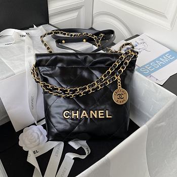 	 Kitlife Chanel Gold Chain Garbage Black Bag - 18X20X6.5cm