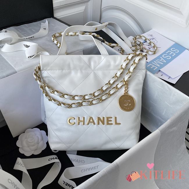 	 Kitlife Chanel Gold Chain Garbage White Bag - 18X20X6.5cm - 1