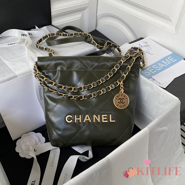 	 Kitlife Chanel Gold Chain Garbage Green Bag - 18X20X6.5cm - 1