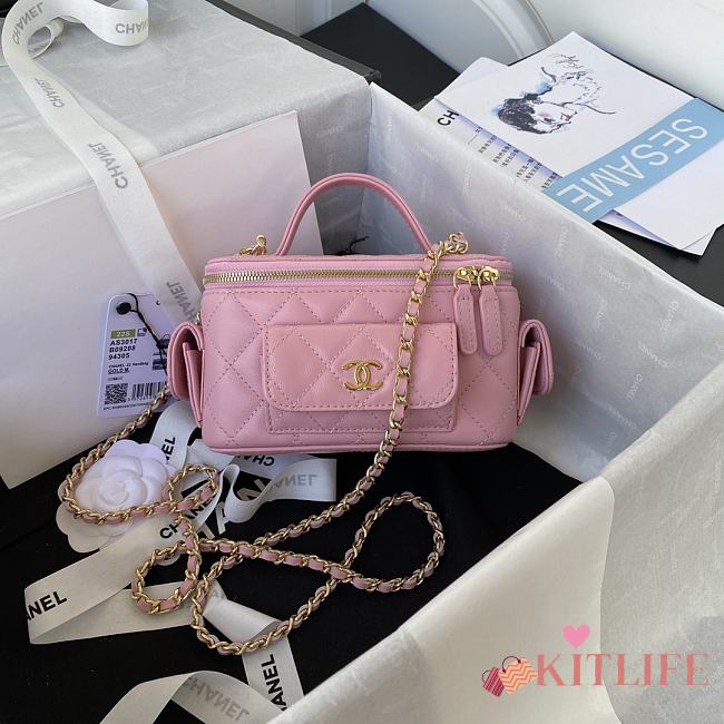 	 Kitlife Chanel Vanity Polly Multi Pocket Pink Lambskin - 17cm - 1