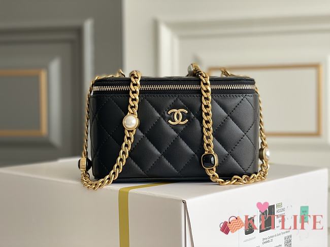 	 Kitlife Chanel Vanity With Chain Black Leather - 17x9.5x8cm - 1