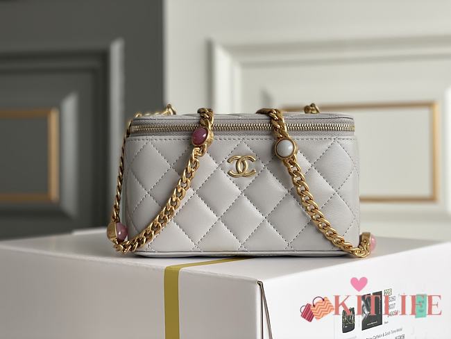 	 Kitlife Chanel Vanity With Chain Grey Leather - 17x9.5x8cm - 1