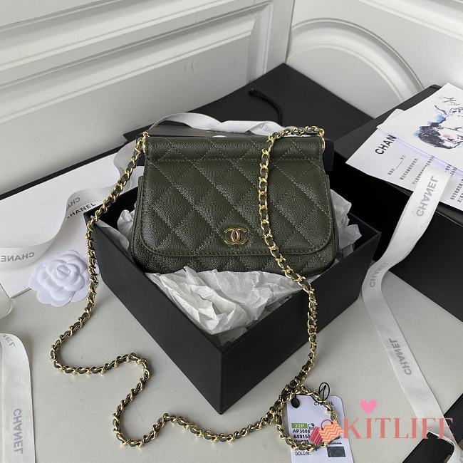	 Kitlife Chanel Clutch With Grained Calfskin & Gold-Tone Metal Green - 12X17.5X5.5cm - 1