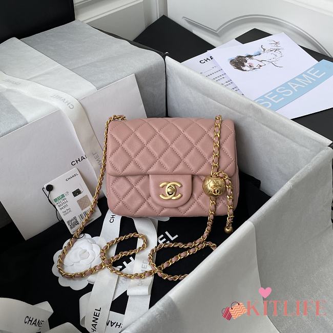 	 Kitlife Chanel 22C Pearl Crush Mini Square Pink Lambskin - 17cm - 1