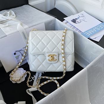 Kitlife Chanel Mini Square Flap Bag Gold Chain White - 17X14.5X7.5cm