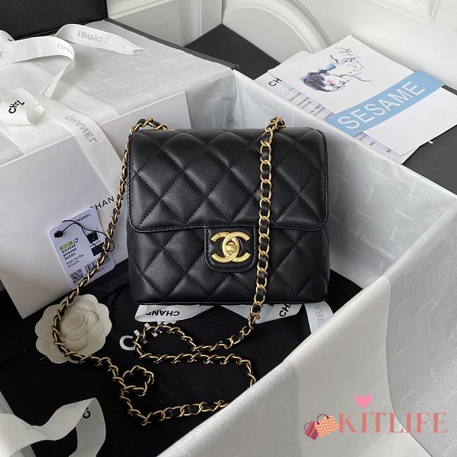 	 Kitlife Chanel Mini Square Flap Bag Gold Chain Black - 17X14.5X7.5cm - 1