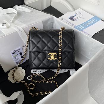 	 Kitlife Chanel Mini Square Flap Bag Gold Chain Black - 17X14.5X7.5cm