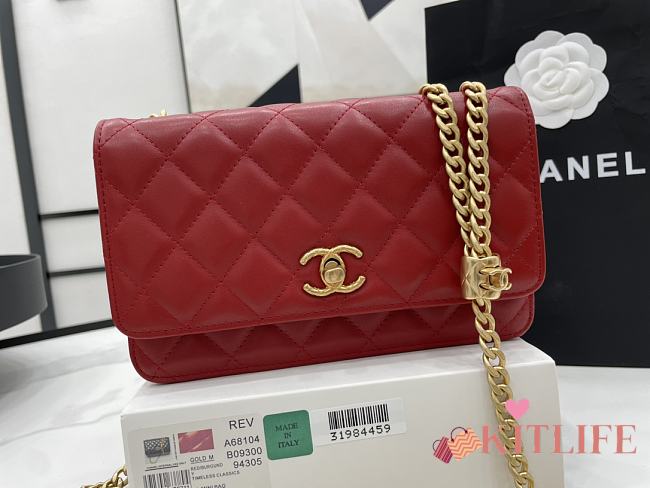 Kitlife Chanel WOC Lambskin Leather With Gold Chain Red - 12.3*19.2*3.5cm - 1