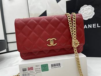 Kitlife Chanel WOC Lambskin Leather With Gold Chain Red - 12.3*19.2*3.5cm