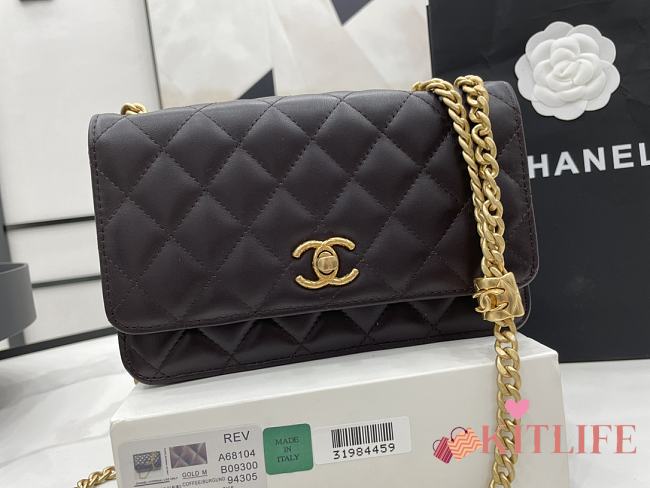 	 Kitlife Chanel WOC Lambskin Leather With Gold Chain Dark Chocolate - 12.3*19.2*3.5cm - 1