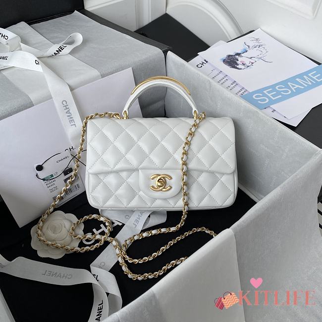 	 Kitlife Chanel 22B Top Handle White Mini Flap - 20x12x6cm - 1