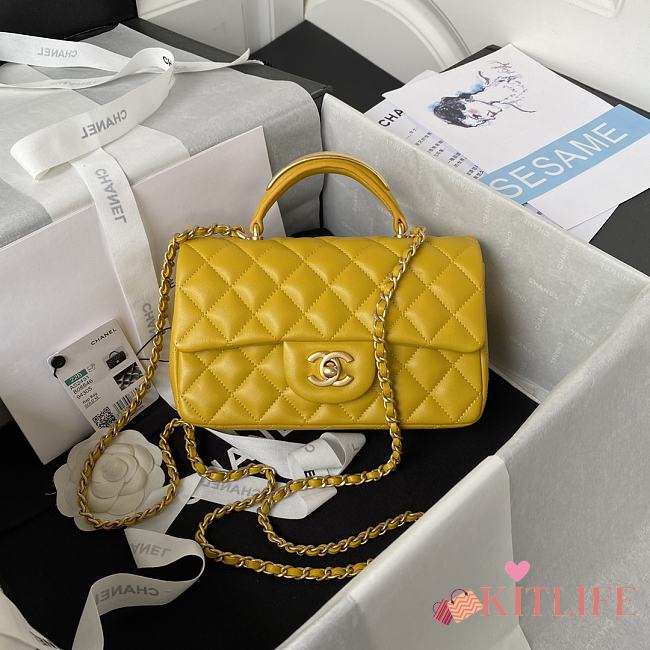 	 Kitlife Chanel 22B Top Handle Yellow Mini Flap - 20x12x6cm - 1