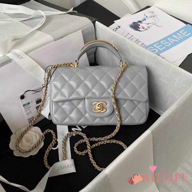 	 Kitlife Chanel 22B Top Handle Grey Mini Flap - 20x12x6cm - 1