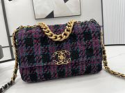 Kitlife Chanel 19 Flap Bag Wool Tweed, Calfskin & Gold-Tone Metal Black, Purple, Green & Red - 26cm - 1