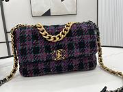 	 Kitlife Chanel 19 Flap Bag Wool Tweed, Calfskin & Gold-Tone Metal Black, Purple, Green & Red - 30cm - 1