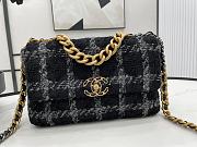 	 Kitlife Chanel 19 Flap Bag Wool Tweed, Calfskin & Gold-Tone Metal Black&Grey - 30cm - 1