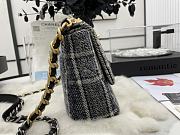 	 Kitlife Chanel 19 Flap Bag Wool Tweed, Calfskin & Gold-Tone Dark Blue&Beige  - 26cm - 2