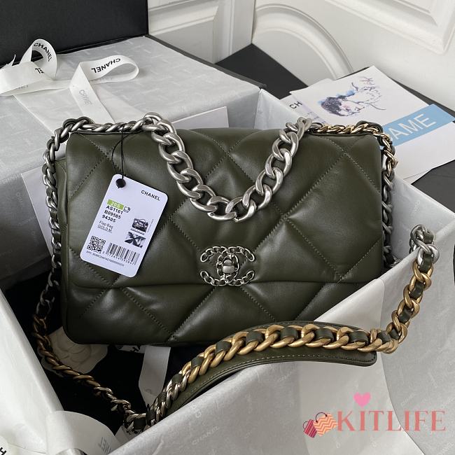Kitlife Chanel 19 Large Lambskin, Gold-Tone, Silver-Tone & Ruthenium-Finish Metal Khaki - 30cm - 1