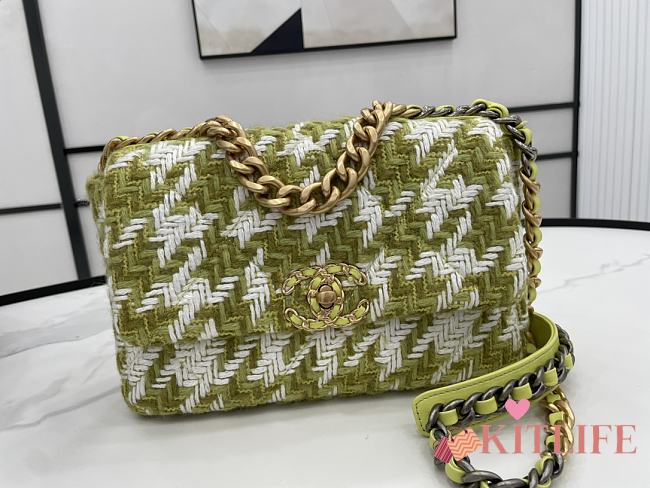 Kitlife Chanel 19 Large Tweed Green & Ecru - 26cm - 1