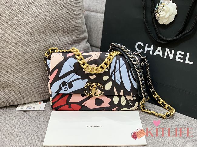 	 Kitlife Chanel 19 Printed Canvas Gold Silver-Tone & Ruthenium-Finish Metal Multicolor - 26cm - 1