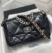 	 Kitlife Chanel 19 Large Flap Bag Black Shiny Crumpled Calfskin, Silver Tone - 30cm - 1