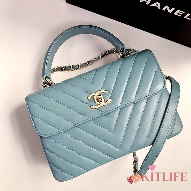 	 Kitlife Chanel Trendy CC Light Blue With Gold Hardware - 17x25x12cm - 1