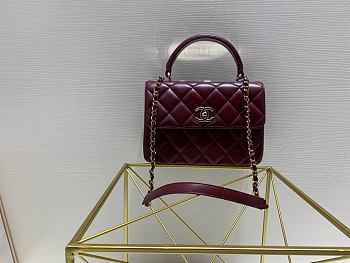 Kitlife Chanel Flap Bag With Top Handle Lambskin Burgundy with Gold Hardware - 25cm