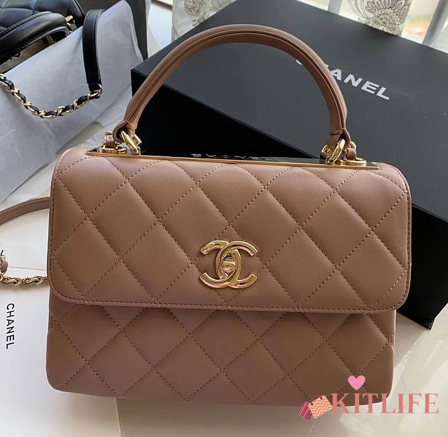 	 Kitlife Chanel Flap Bag With Top Handle Lambskin Taupe with Gold Hardware - 25cm - 1