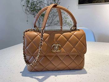 	 Kitlife Chanel Flap Bag With Top Handle Lambskin Brown with Gold Hardware - 25cm