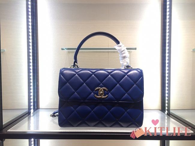 	 Kitlife Chanel Flap Bag With Top Handle Lambskin Blue with Silver Hardware - 25cm - 1