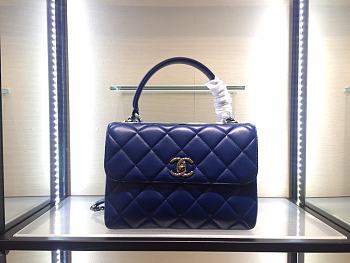 	 Kitlife Chanel Flap Bag With Top Handle Lambskin Blue with Silver Hardware - 25cm