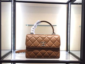 	 Kitlife Chanel Flap Bag With Top Handle Lambskin Brown with Silver Hardware - 25cm