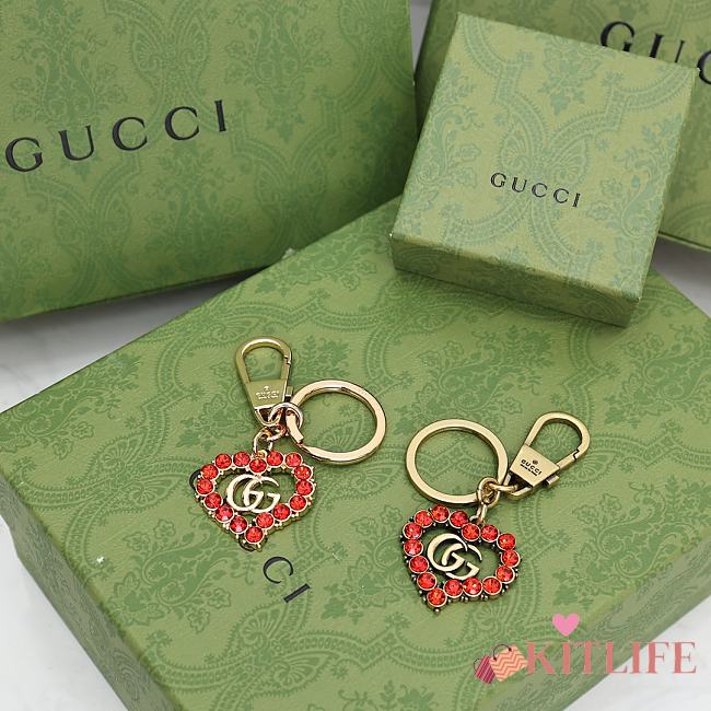 Kitlife Gucci Red Crystal Heart Shape Keychain (2 tones of gold) - 1