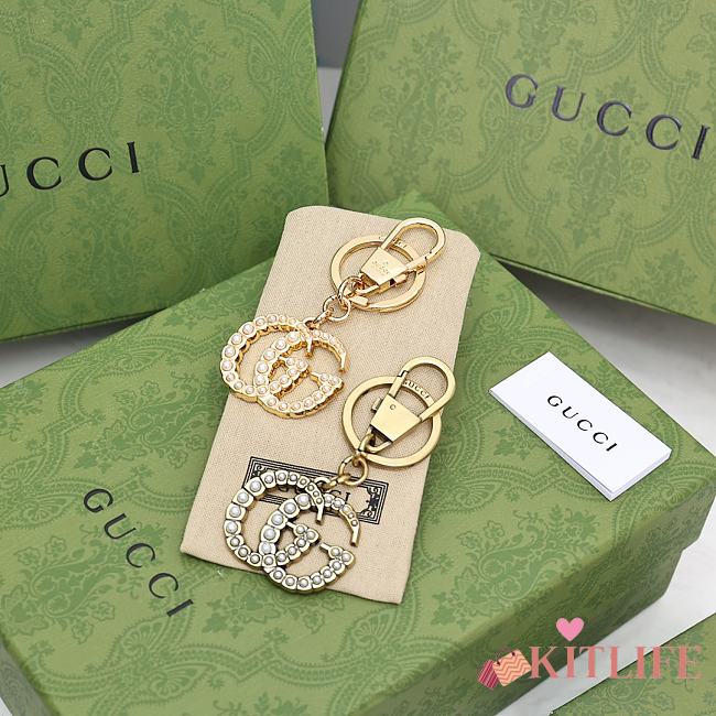 Kitlife Gucci Double G with pearls keychain (White and gold) - 1