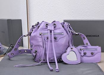 	 Kitlife Balenciaga Le Cagole XS Bucket Bag Metallized With Rhinestones Purple - 15X20X18cm