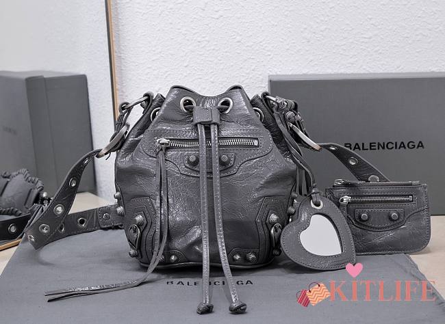 Kitlife Balenciaga Le Cagole XS Bucket Bag Metallized With Rhinestones Grey - 15X20X18cm - 1