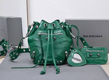 Kitlife Balenciaga Le Cagole XS Bucket Bag Metallized With Rhinestones Green - 15X20X18cm