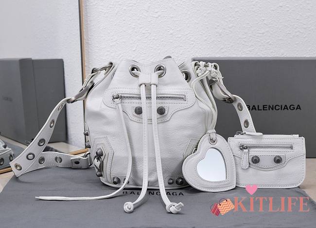 Kitlife Balenciaga Le Cagole XS Bucket Bag Metallized With Rhinestones White - 15X20X18cm - 1