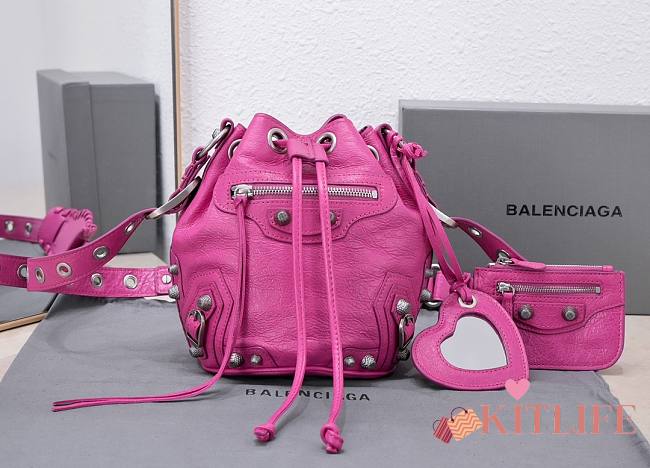 Kitlife Balenciaga Le Cagole XS Bucket Bag Metallized With Rhinestones Pink - 15X20X18cm - 1