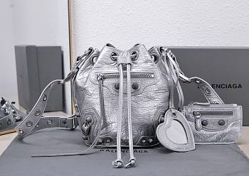 Kitlife Balenciaga Le Cagole XS Bucket Bag Metallized With Rhinestones Light Silver - 15X20X18cm