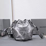 	 Kitlife Balenciaga Le Cagole XS Bucket Bag Metallized With Rhinestones Light Dark Silver - 15X20X18cm - 3