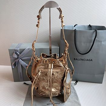 	 Kitlife Balenciaga Le Cagole XS Bucket Bag Metallized With Rhinestones Light Gold - 15X20X18cm